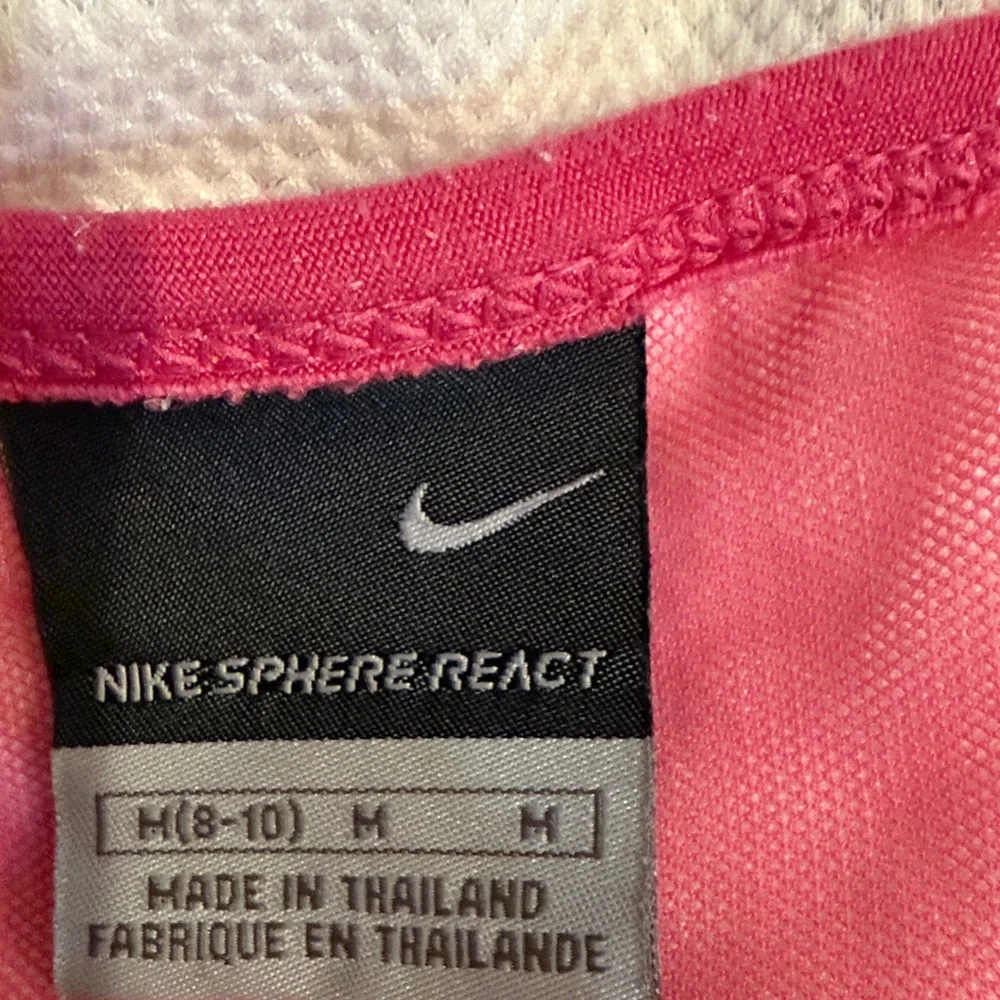 Nike White and Pink Zip-Up Top. 3/4 sleeve  Size medium (8-10)